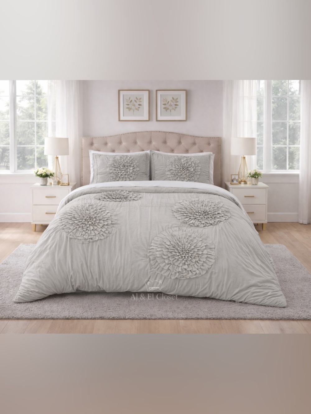 Lush Décor Serena Comforter Set King 3PC Light Gray Floral Textured New With Tag - Picture 2 of 11